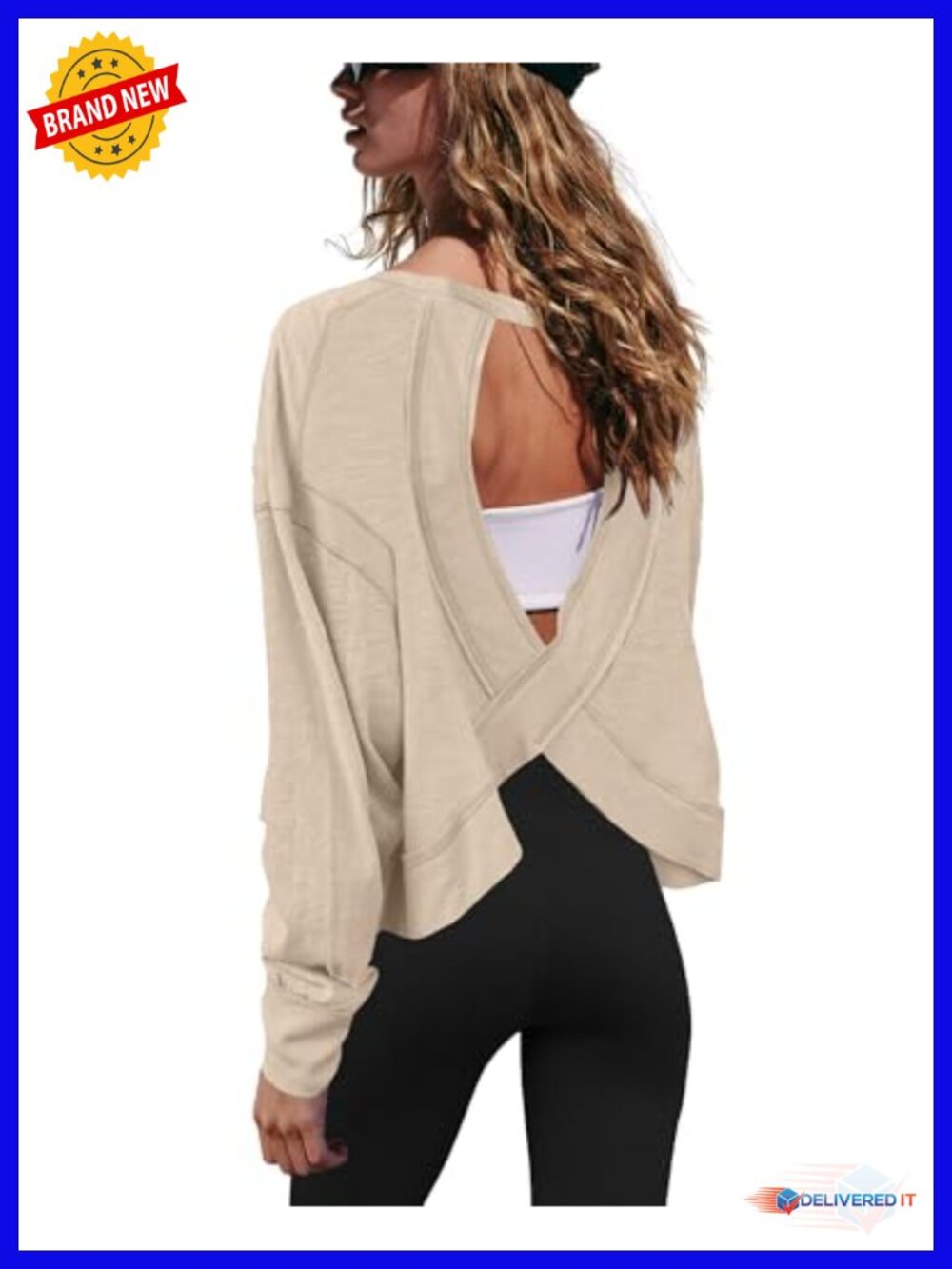 Long Sleeve Crop Top Open Back Loose Athletic Shirt